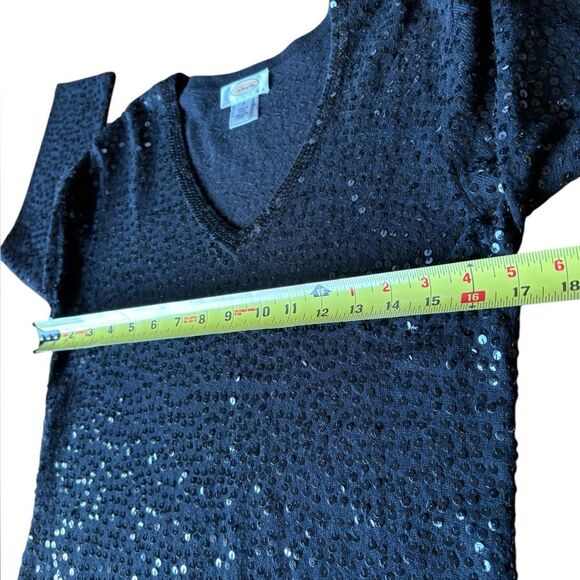 Talbots Black Sequin Sweater V Neck 3/4 Sleeve Silk Cashmere Blend Womens Small - Picture 10 of 11